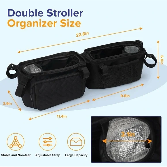 Black Double Stroller Organizer with Cup Holders - Picture 7 of 8